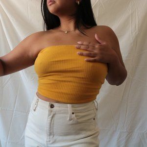 mustard yellow ribbed tube top